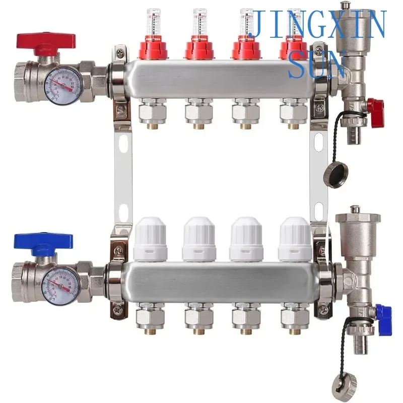 4-Branch Radiant Heat Manifold,Stainless Steel PEX Manifold with Compatible Outlets for Hydronic High Quality