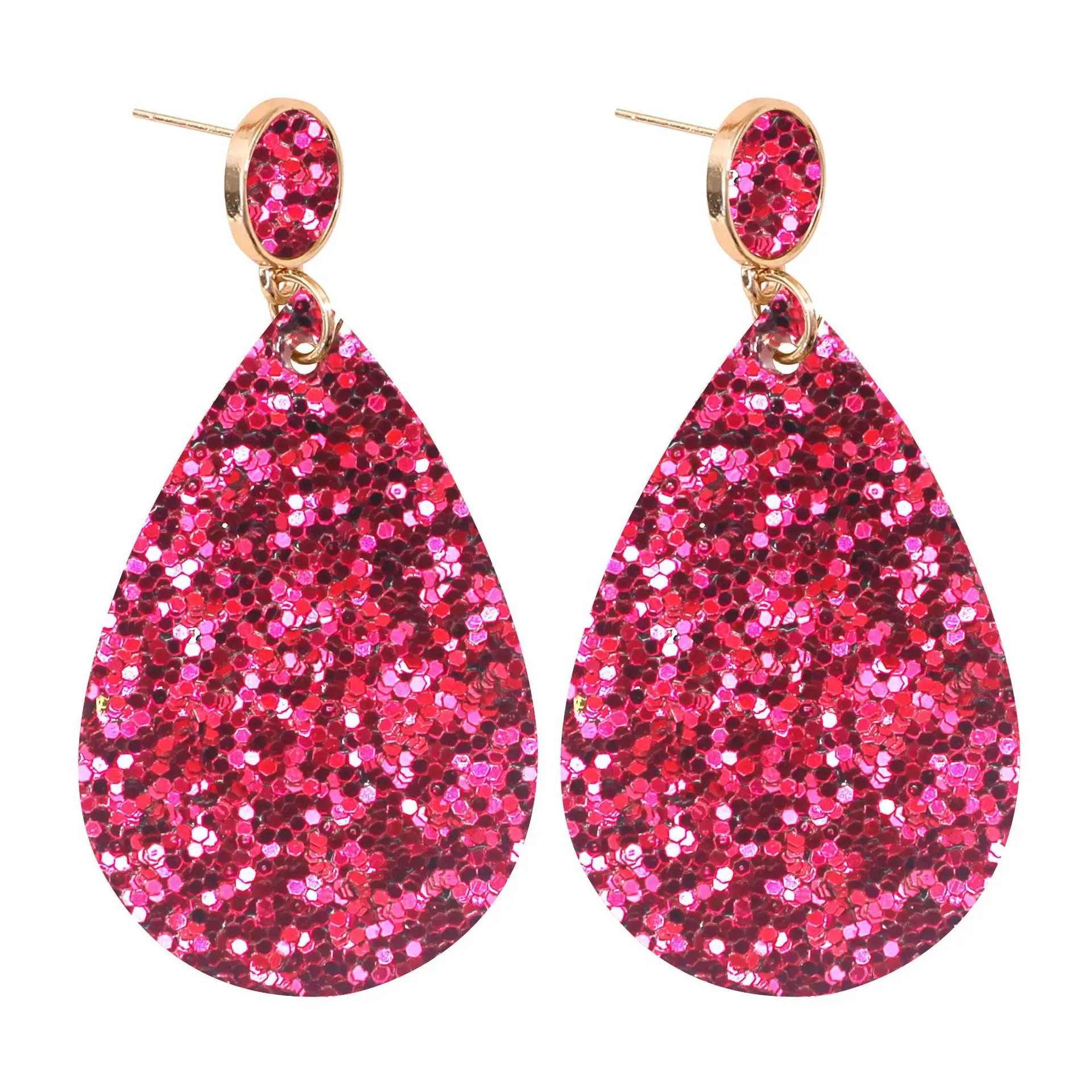 Glitter Faux Leather Teardrop Dangle Earrings for Women Fashion Chic Jewelry Wholesale