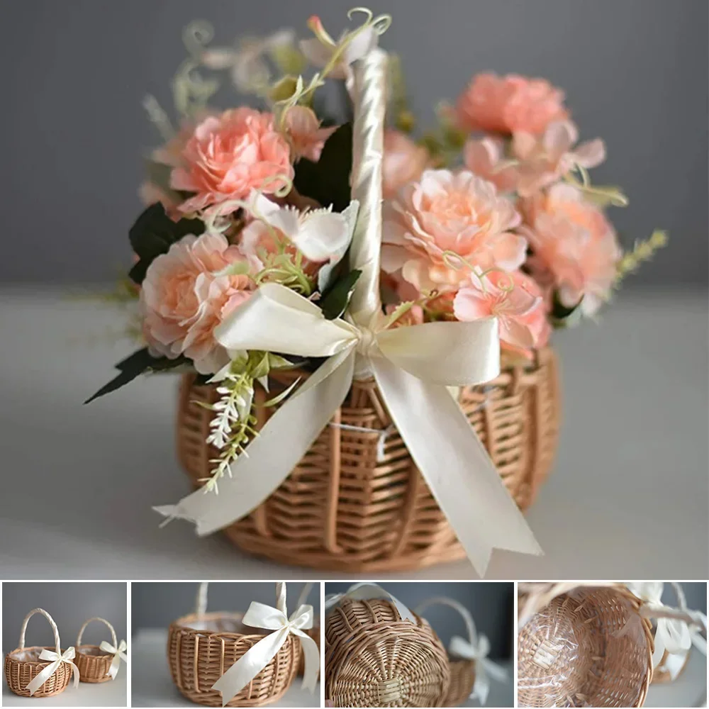 

1pc Rattan Handheld Flower Basket Flower Arrangement Bamboo Baskets Storage Basket Woven Flower Preparation Crafts Willow Basket