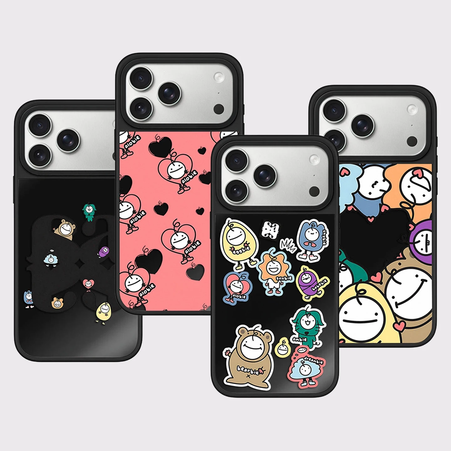 Cartoon Faces Loves Black Mirror Surface Magnetic Phone Case Cover for IPhone 12 13 14 15 16 17 Pro Max Case for IPhone 17 Air