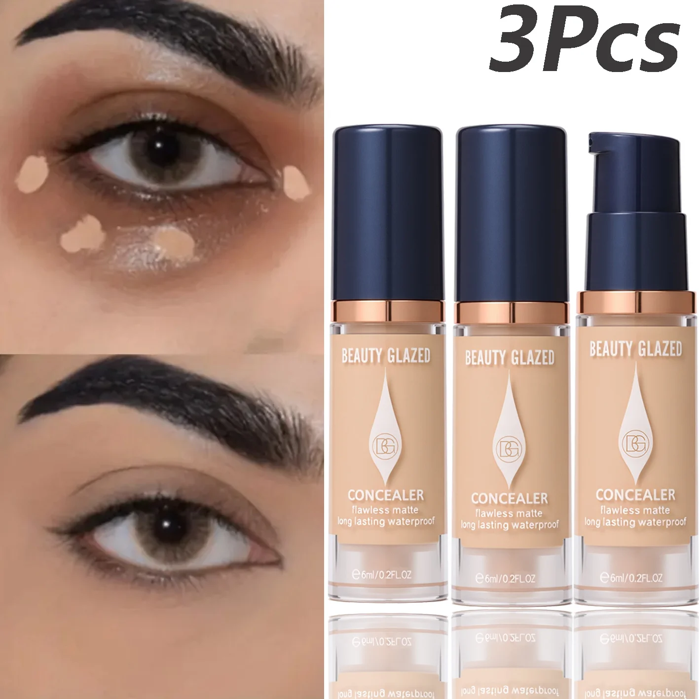 3Pcs/Set Full Coverage Concealer Foundation Long Lasting Waterproof Matte Finish Dark Spots Tattoos Travel Size Cosmetics