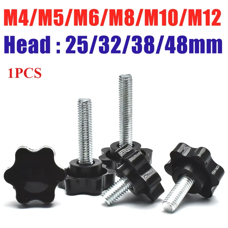 

Carbon Steel Hand Knob Screws Bolt Plastic Star Shape Head Thread Clamping Thumb Handle Machine Screw Bolts M4 M5 M6 M8 M10 M12