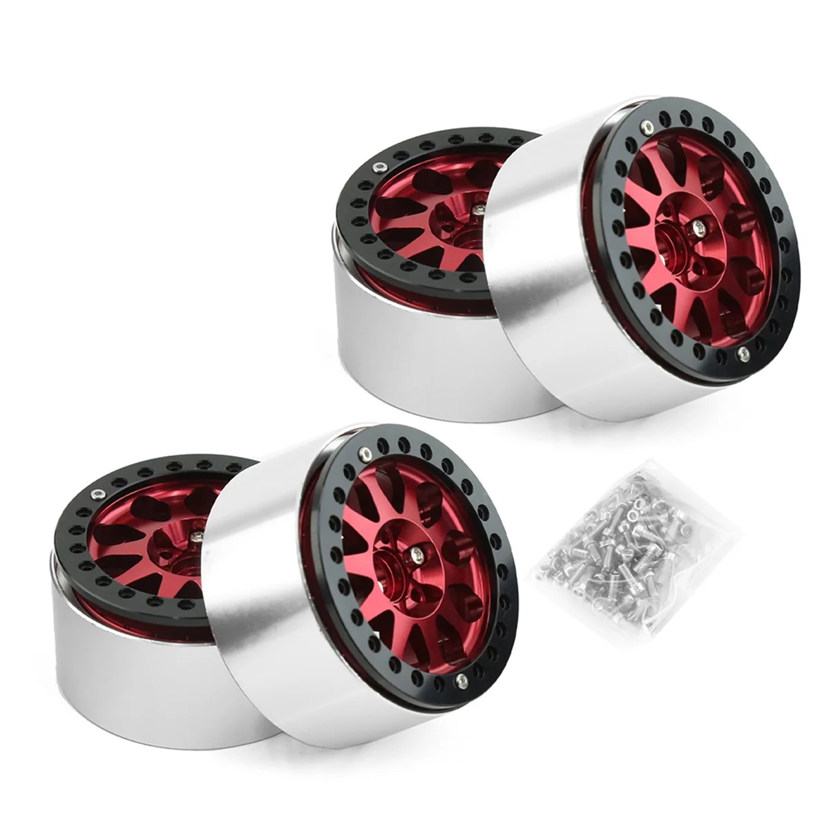 2.2 Inch Beadlock Wheel Rims Heavy Duty Alloy for 1:10 RC Crawler SCX10 TRX-4 4Pcs-Set Red