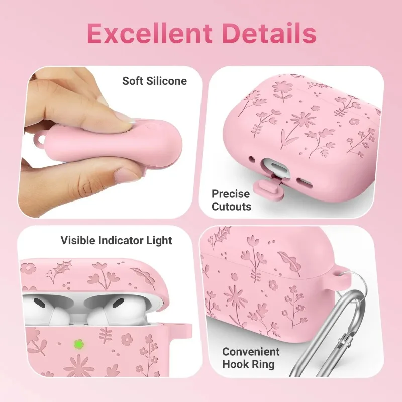 

For Apple AirPods Pro 2 Flower Engraved Protective Case Soft Silicone Full Cover Anti-scratch Shockproof Case For AirPods 4
