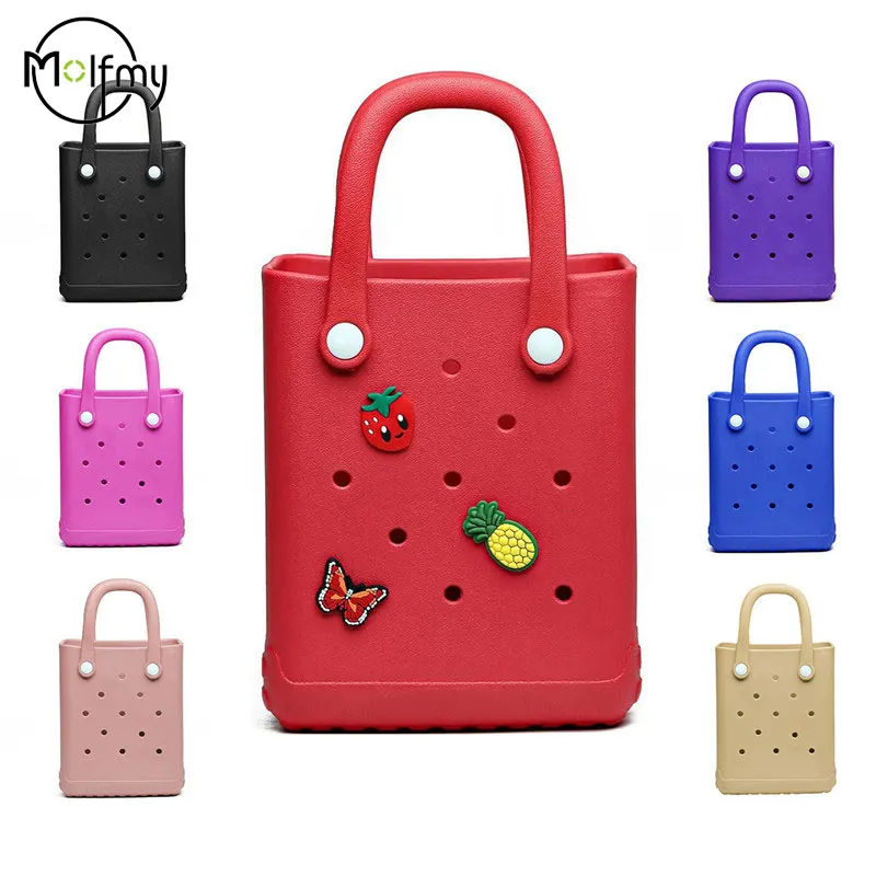 Mini Beach Bag Summer EVA DIY Waterproof Beach Basket Picnic OutdoorTravel Tote Handbag Swimming Vacation Shopping Shoulder Bags