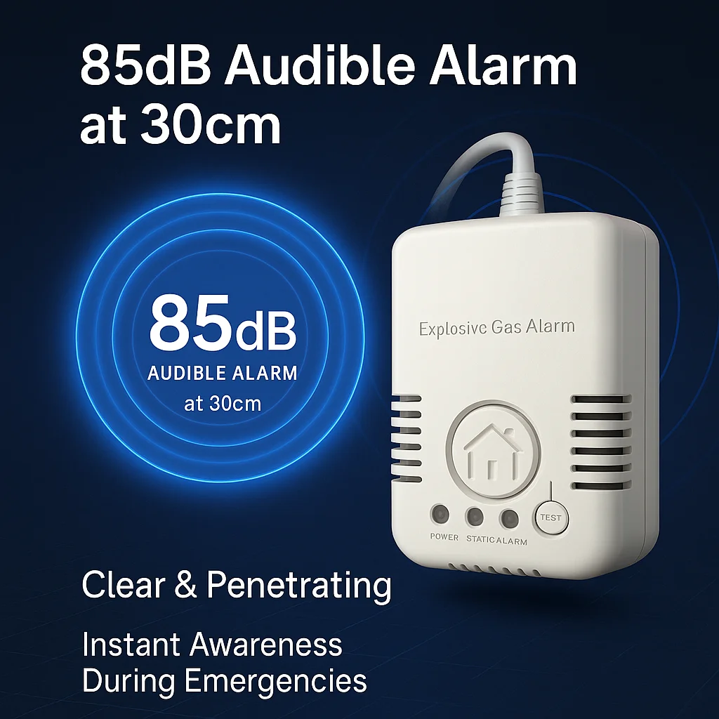 30s Fast Response Gas Alarm, 85dB, Detects LPG/Methane for Kitchen/Basement/Boiler Room