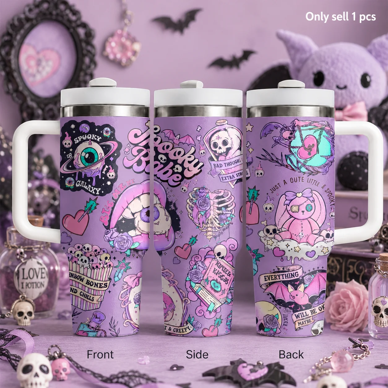 Spooky Babe Pastel Goth Halloween Vacuum Flasks 40oz Stainless Steel Insulated Tumbler With Handle & Straw Leakproof Travel Mug