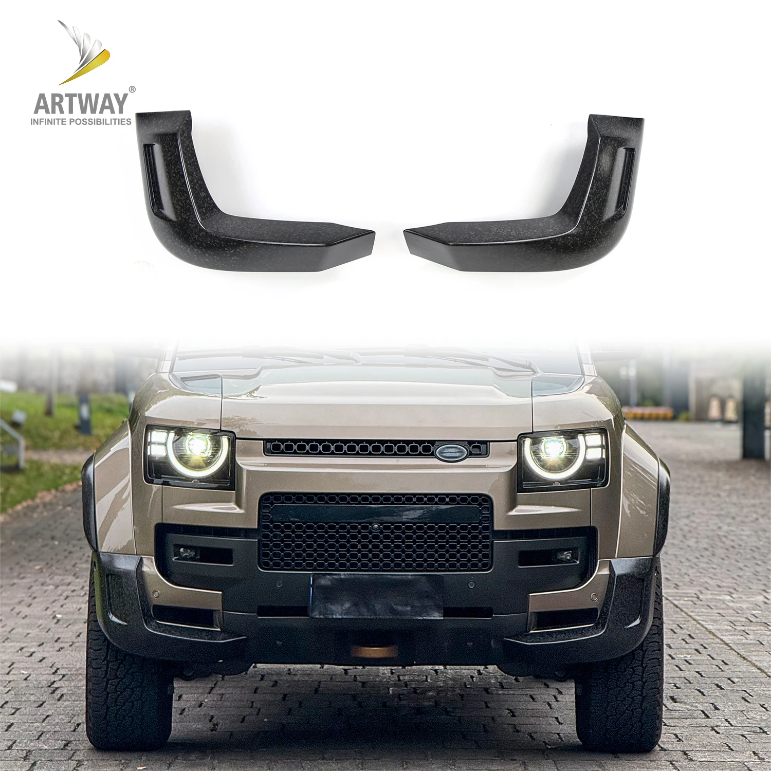 Forged Carbon Fiber Front Lip Splitter Bumper Corner for Land Rover Defender OCTA 110/90 Front Splitter Tuning Parts