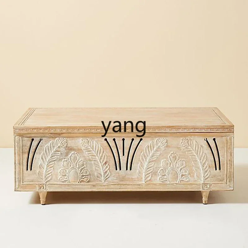 CX  Wood Carved Square Tea Table New Chinese Style Distressed