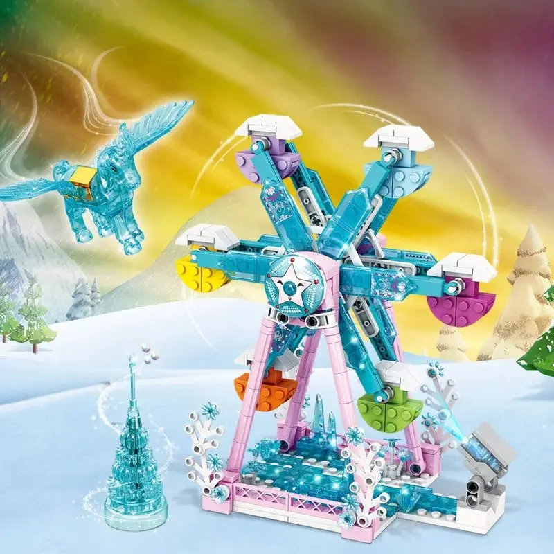 Ice and Snow World Series ABS Building Block Set Snowman Carriage Sleigh Snow Country Train Princess Theme With Color Boxed