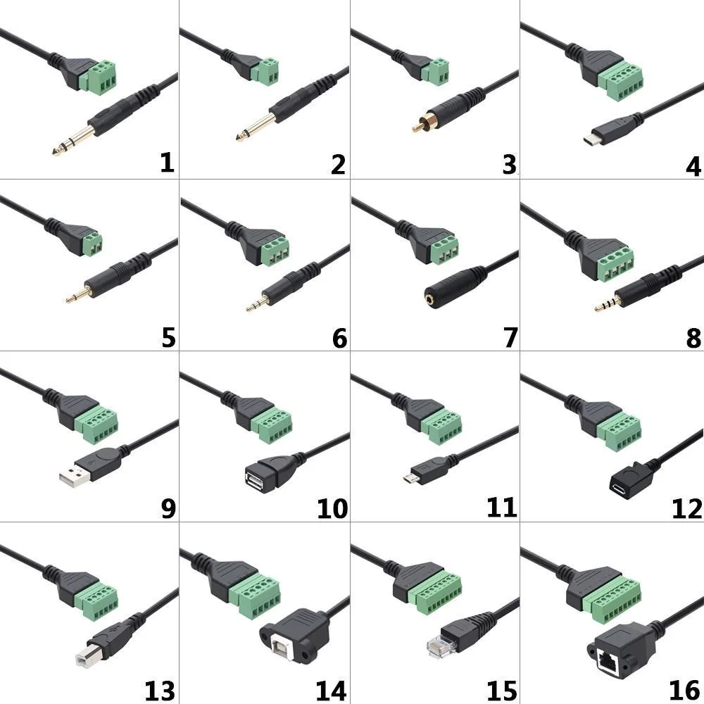 

USB male/female to green terminal adapter cable RJ45 cable micro mini terminal audio solder-free cable