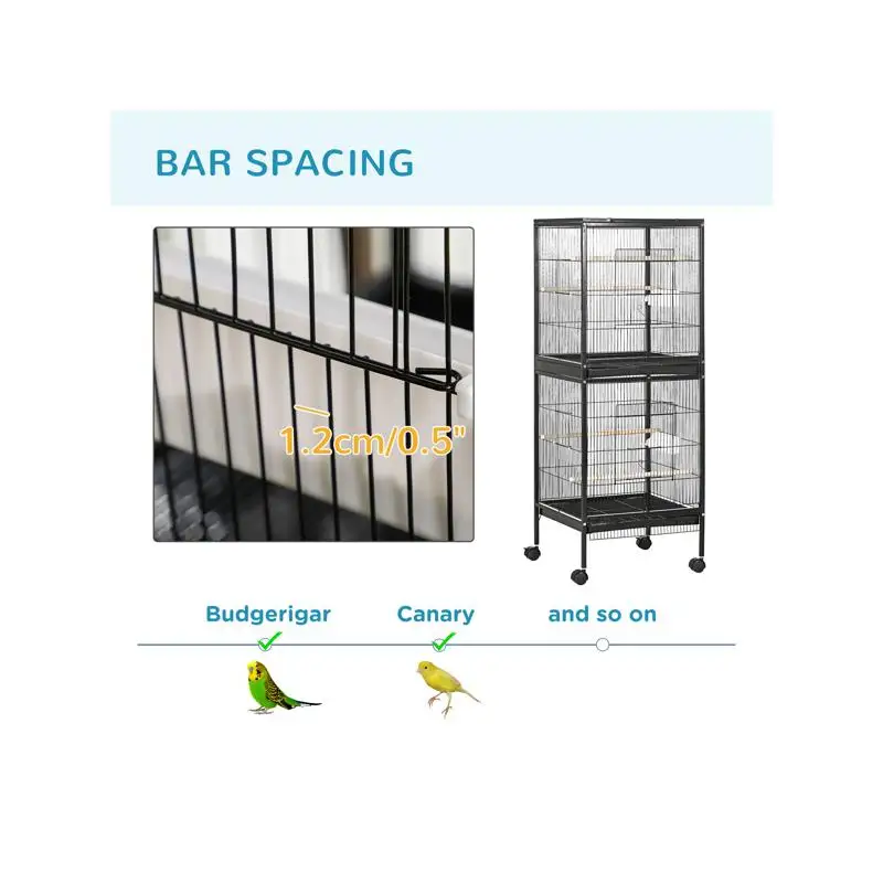 Bird Cage Metal Large for Parrots and Small Birds with Removable Tray and Wheels
