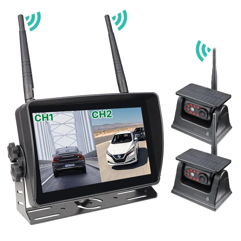 7 Inch Wireless Truck Tarking System Monitor With Solar Energy Reverse Backup Rear View Camera For Camper/Truck/RVs/Trailer