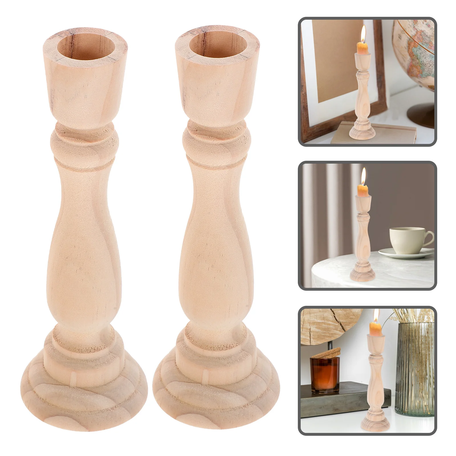 

2pcs Wooden Holder Vintage Tea Light Stand Decorative Tabletop Ornament For Home Decor Wedding Rustic Candlestick