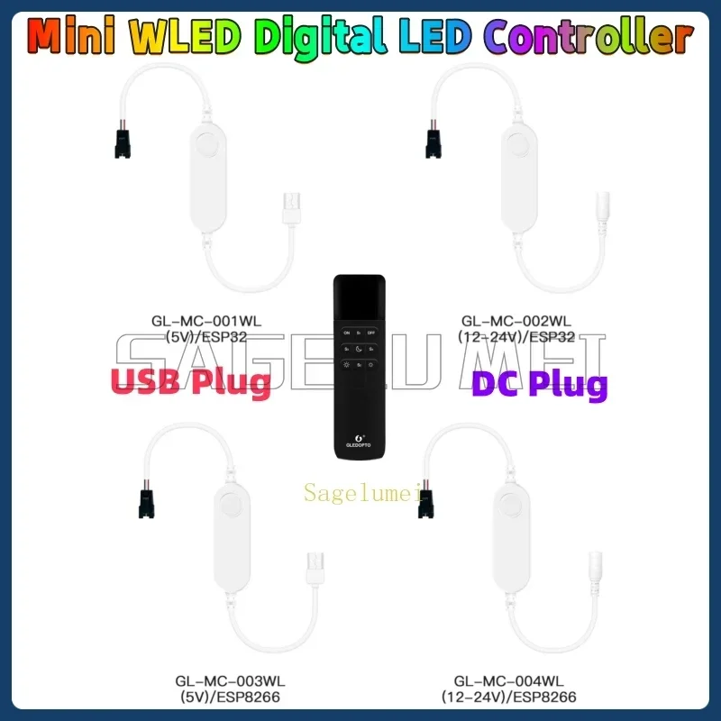GLEDOPTO ESP8266/32 وحدة تحكم LED صغيرة تيار مستمر 5 فولت USB RGB IC أضواء ديناميكية رقمية لشريط WS2811/2812/2812b/2815 SK6812 DC12-24V