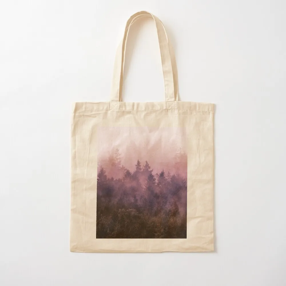 The Heart Of My Heart // Vintage Fuchsia Raspberry Fairytale Forest With Cascadia Trees Covered In Magic Fog Tote Bag