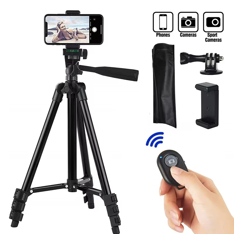 Handy-Stativ mit Bluetooth-Fernbedienung, universelles Aluminium-Kamerastativ für GoPro und Smartphones, Fotografie-Halterung für mobile Aufnahmen und Live-Streaming.