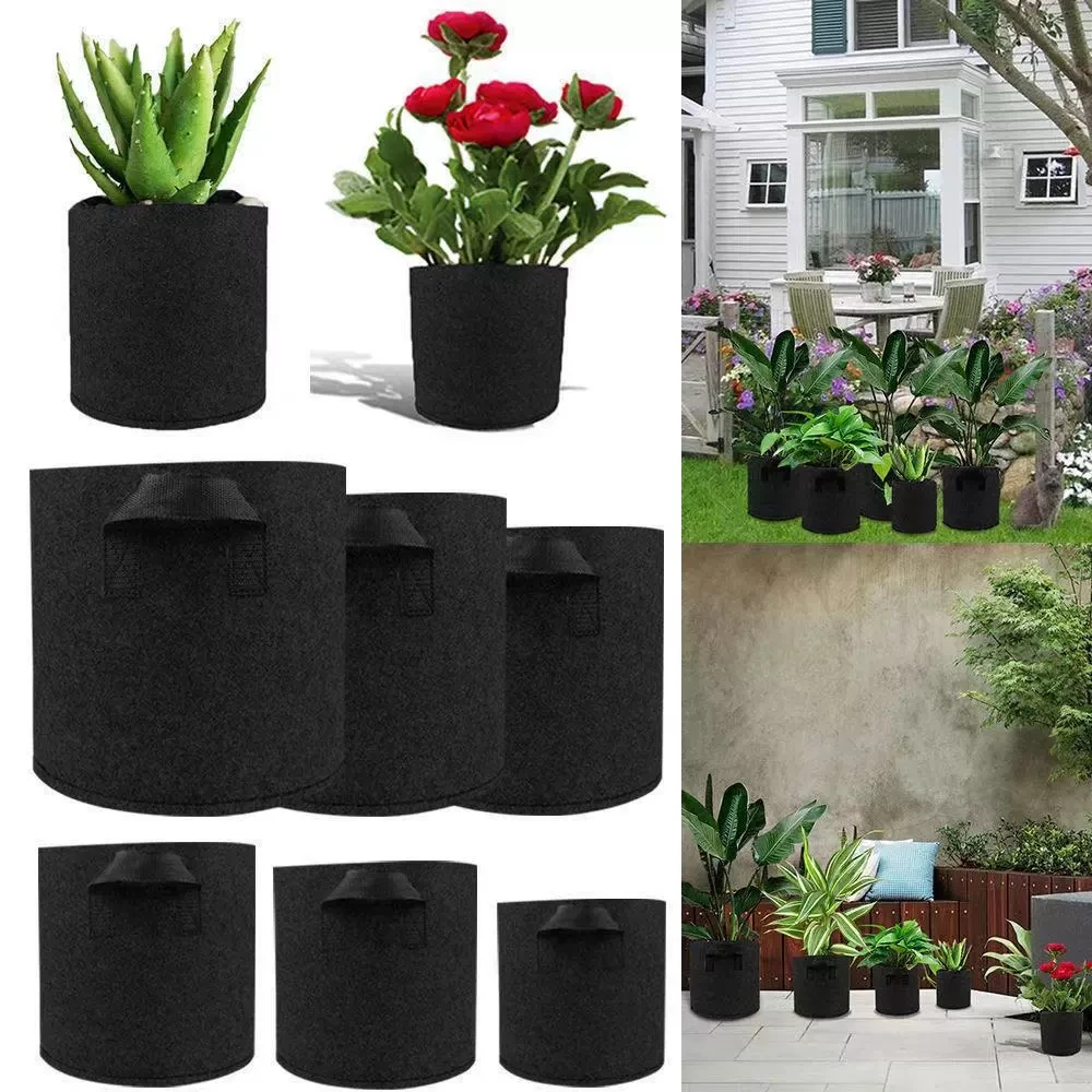 

5PCS Felt Grow Bags 3-20Gallon Thickened Gardening Fabric Vegetable Flower Planting Pots Greenhouse Garden Plant Nursery Pot