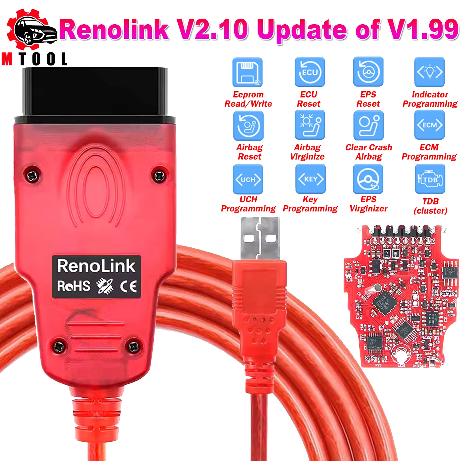 

Renolink V2.10 для Renault D-acia ECU Programmer Tool OBD2 OBD2 OBDII Автомобильный диагностический инструмент UCH ECM Ключ сброса