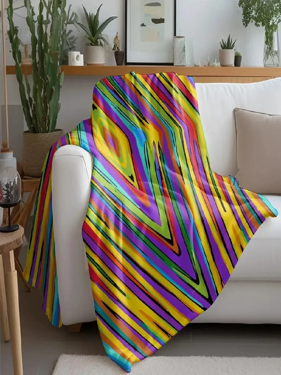 Colorful striped geometric pattern blanket with bright patterns, suitable for autumn and winter sofa bed decoration blanket