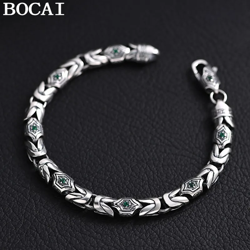 

BOCAI NEW S925 Sterling Silver Retro Hip-hop Peace Pattern Loop Bracelet