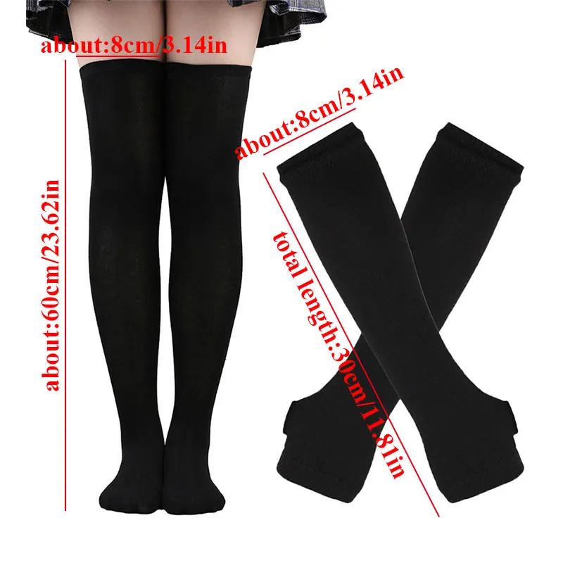 1 Set Female Over Knee Stripe Printed Tights Highs Long Stockings Cotton gothic Socks Gloves Harajuku Style Hosiery & Arm Sleeve