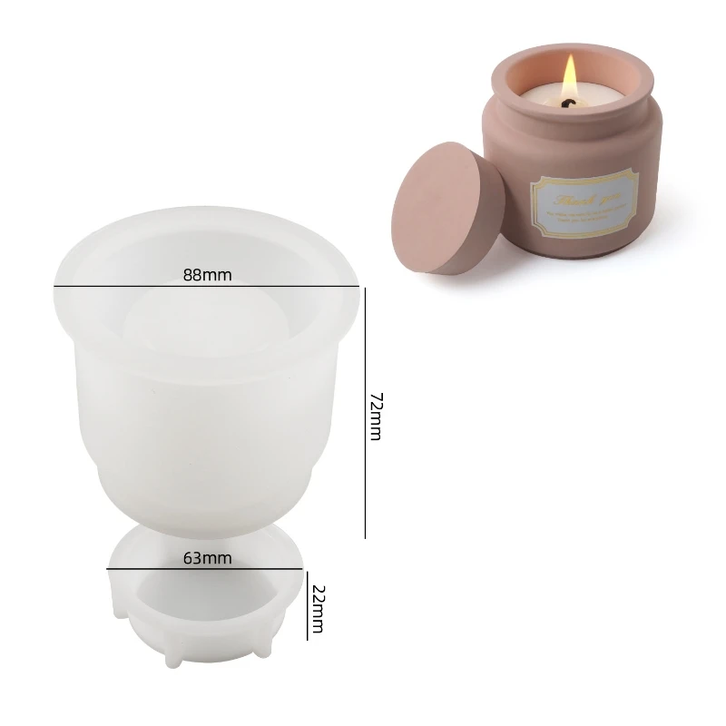 Candle Jar Molds, Silicone Concrete Molds for Candle Holder with Lids, Candle Cup Cement Molds for Candle Making Supplies