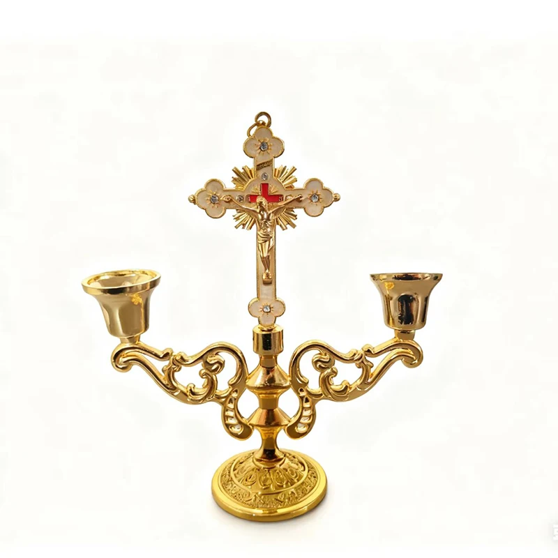 Neue Retro-Metall-Kerzenhalter im europäischen Stil aus Zinklegierung für Schabbatkerzen, Teelichter, Heimdekoration, religiöses Geschenk mit Jesus-Motiv – Detail 7