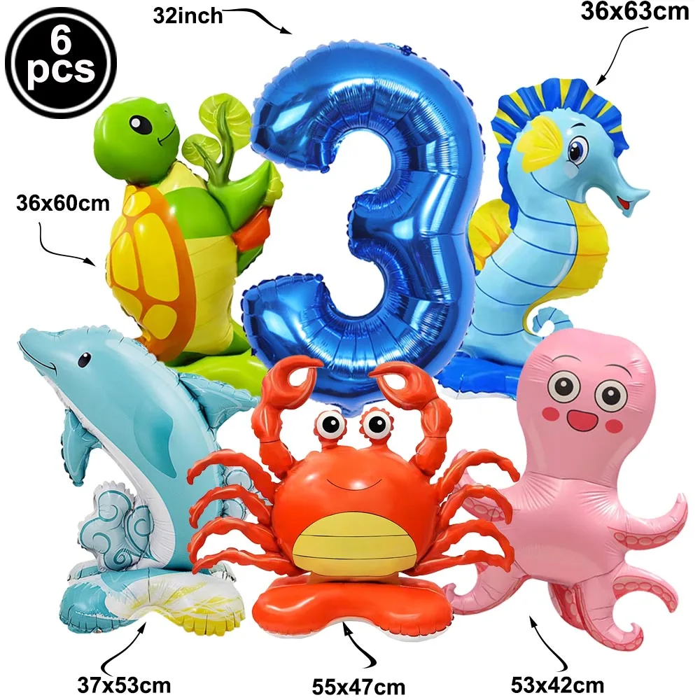 Ozean-Tier Party Ballondekoration für 5. Kindergeburtstag Hai Seepferdchen Krabbe Schildkröte Oktopus Ballons Kindergeschenke Babyparty Dekorationen – Detail 4