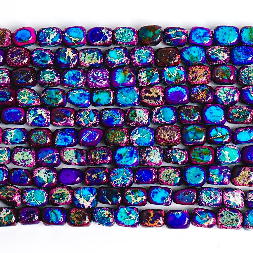 Handcrafted Purple Blue Sea Sediment Imperial Jasper 7x5mm Cubic Loose Beads Gemstones for Bracelets Necklaces DIY Projects