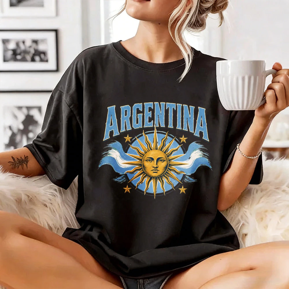 Argentina Flag Sun T-Shirt Argentina 2026 Soccer Tee First Prediction Shirt Argentina Fan Shirt Unisex Cotton Short-sleeve Tees