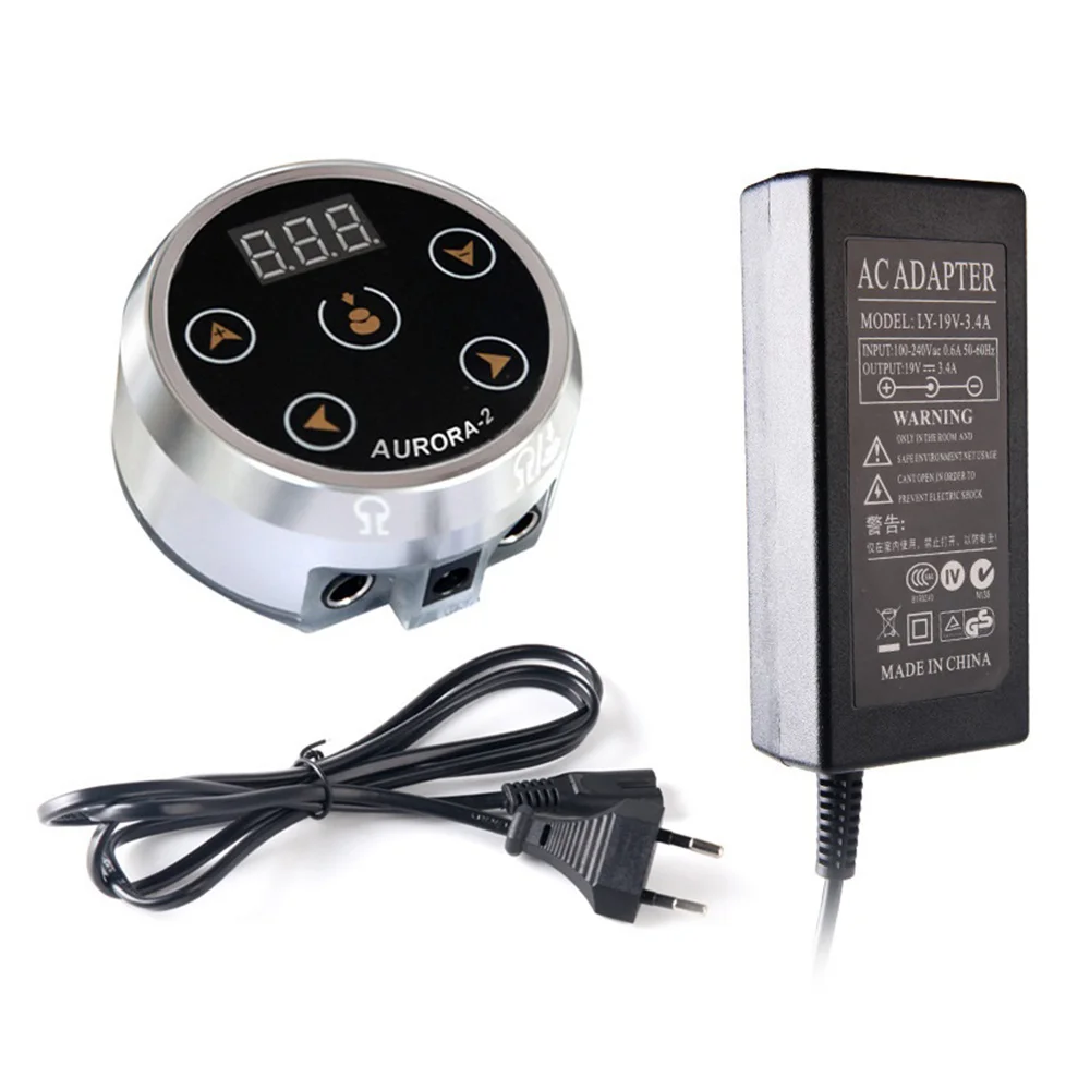 Источник питания для татуировки Aurora-2, источник питания с цветным напряжением и адаптером для катушки и роторной тату-машины-VVBC