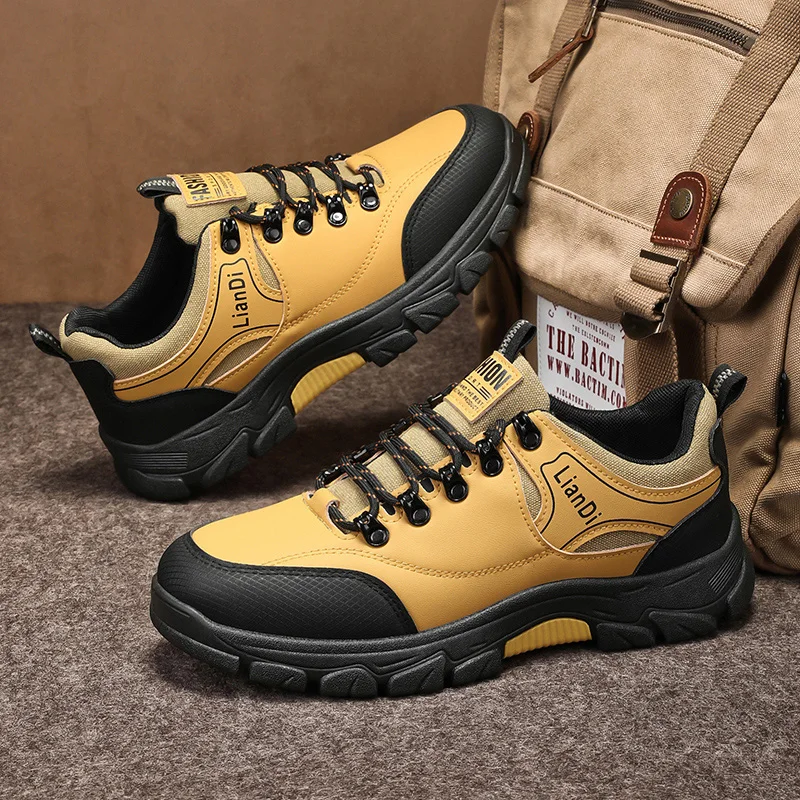 

Men's Sports Shoes Flat Bottomed Lace Up Casual Work Leather Black Cowboy Boots Golf Shoes Men's 2024 New Tennis Shoes Hiking