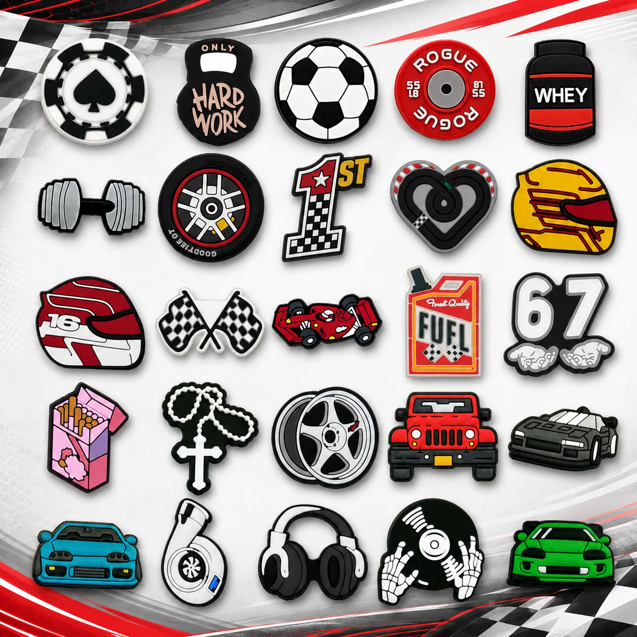 1/25PCS Cool Shoe Charms Racing Accessories for Boys, Jeep and Supercar Charms for Shoes, Cross-Shaped Sandal and Clog Buckles