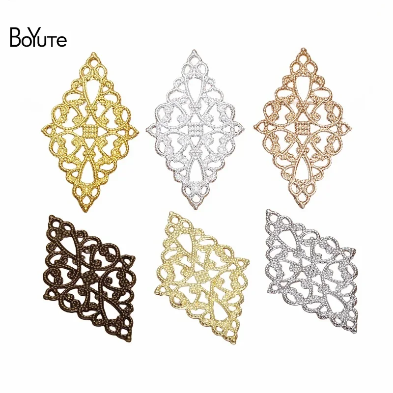 

BoYuTe (100 Pieces/Lot) Metal Brass Stamping Filigree Findings 45*26MM Flower Sheet Diy Handmade Jewelry Accessories Wholesale