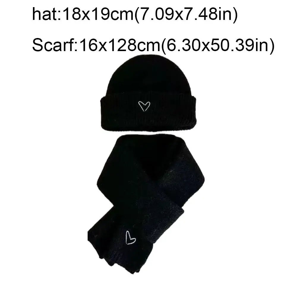 Amor coração bordado chapéu de malha cachecol conjunto engrossado estilo coreano crochê quente gorro quente à prova vento inverno pulôver boné
