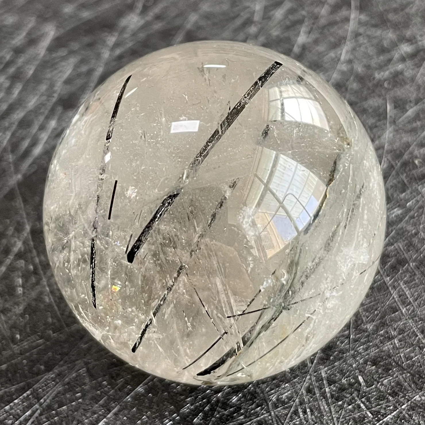 

136g Natural Stone Black Quarte Rutilated Crystal Ball Polished Clear Quartz Sphere Reiki Healing Room Decor Fengshui Y1881