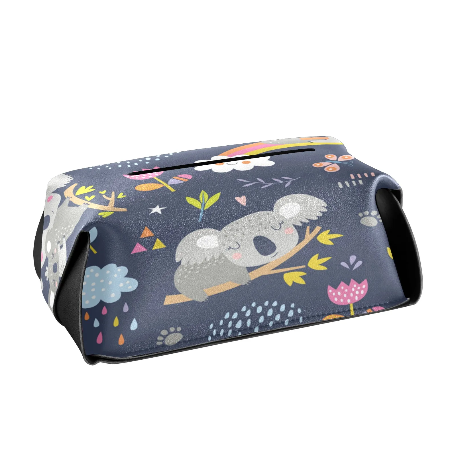 

Luxury PU Leather Tissue Box Cover Container Cartoon Print Desktop Napkin Paper Holder Storage Box Case With Detachable Button