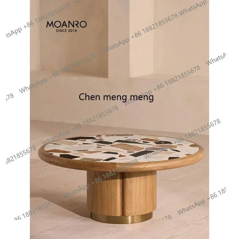 C88 Medieval coffee table solid wood round living room log color design marble French travertine