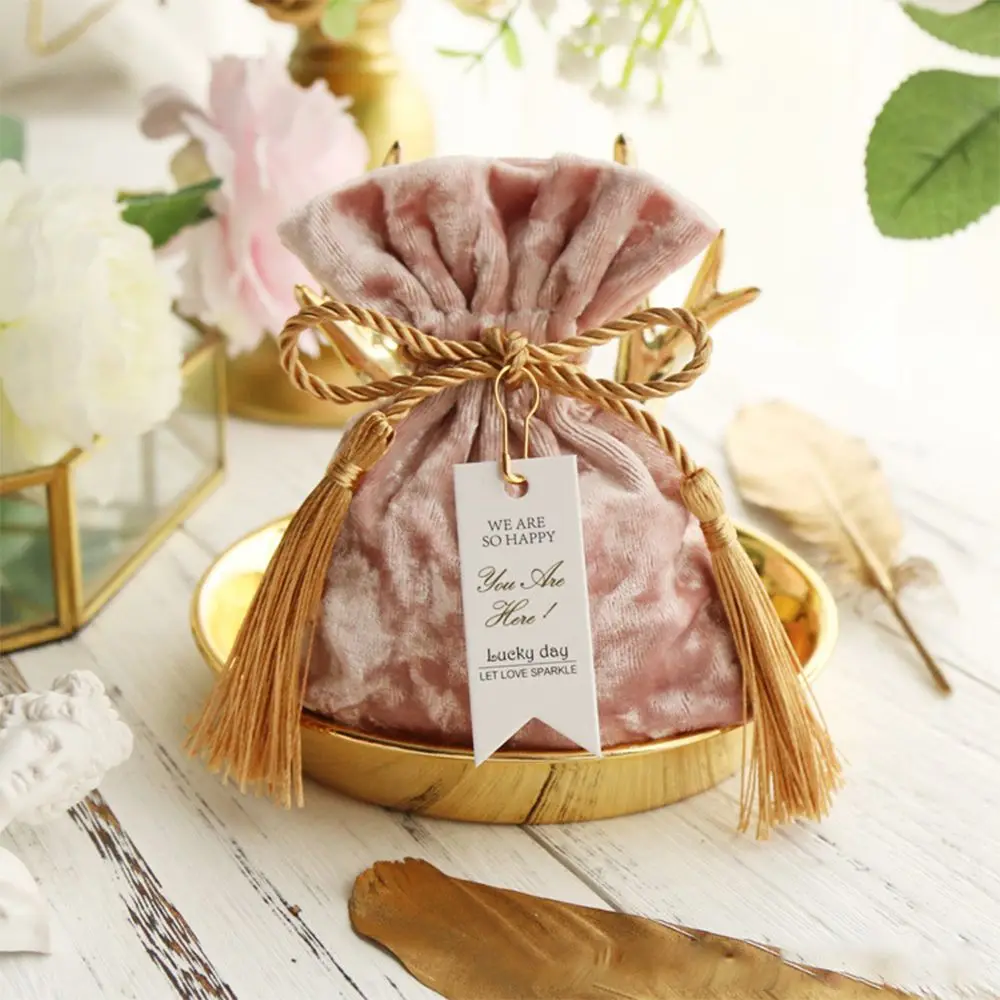 Portable Trendy Tassel Bag Candy Pouches Gift Bags Velvet Candy Bag Drawstring Pocket