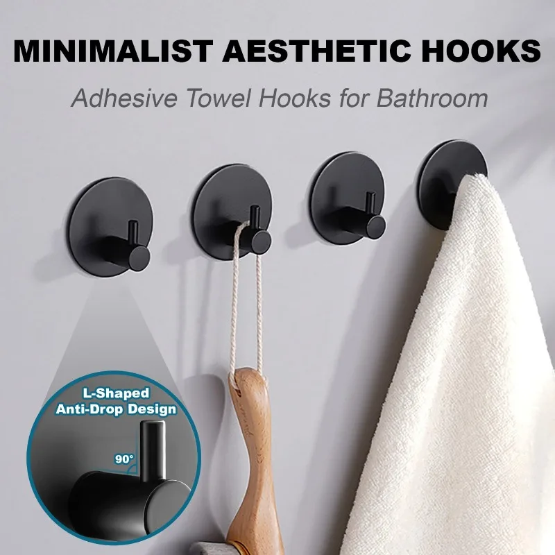 4 Stück Edelstahl-Haken Selbstklebend Badezimmer Wand- und Türhaken Kleiderhaken Ohne Bohren Handtuchhalter Aufbewahrungshaken für Zuhause – Detail 2