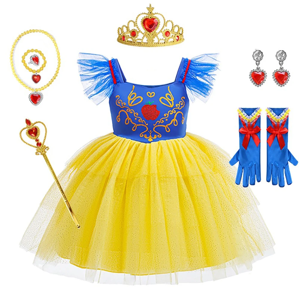 

Платье принцессы для девочек с аксессуарами, детская одежда, костюм для дня рождения, торжественных мероприятий и выступлений, сетчатое платье-комбинация