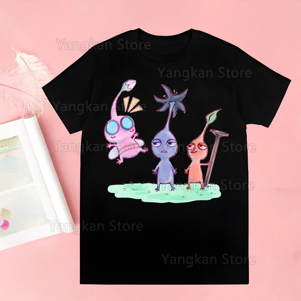 Pikmin Unisex Anime Cartoon Design Men Tee Shirt Homme Summer Tops Short Sleeve Vintage Style