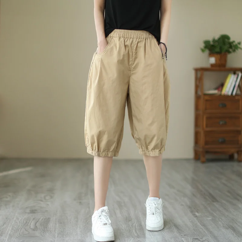 

Summer Women Harem Pants High Waist Loose Bloomers Knee-length Pants Comfortable Casual Solid Baggy Pants Capris Trousers