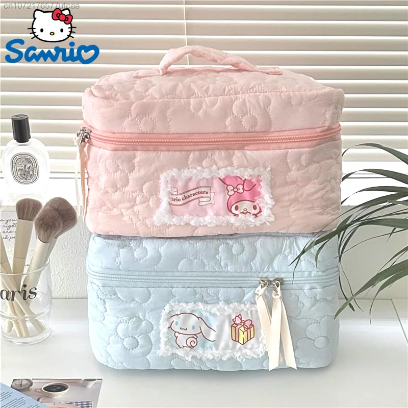 

Sanrio Melody Cinnamoroll Hello Kitty Soft Cotton Cosmetic Bags Women's Zipper Large Capacity Cute Makeup Bag Storage Bag