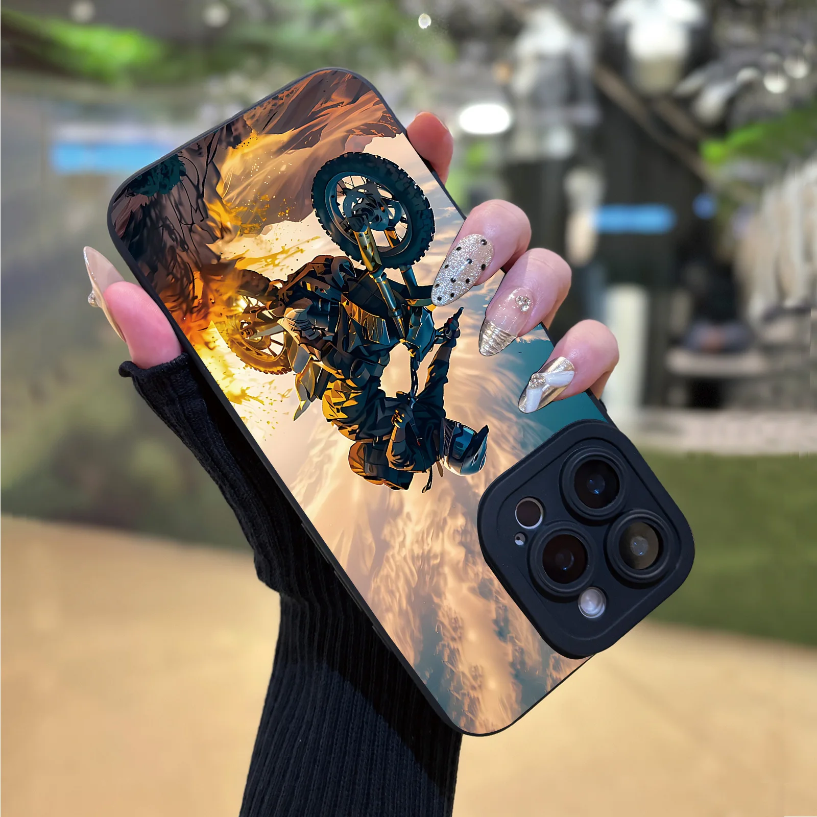 Чехол для мобильного телефона с узором мотоциклиста и УФ-печатью, универсальная защита на 360 градусов, iPhone 12, 13, 14, 15, 16 Pro Max