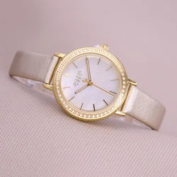 Julius Mother-of-pearl Lady Women's Watch Japan Mov't Retro Hours Fine Fashion Clock Real Leather Bracelet Girl's Birthday Gift