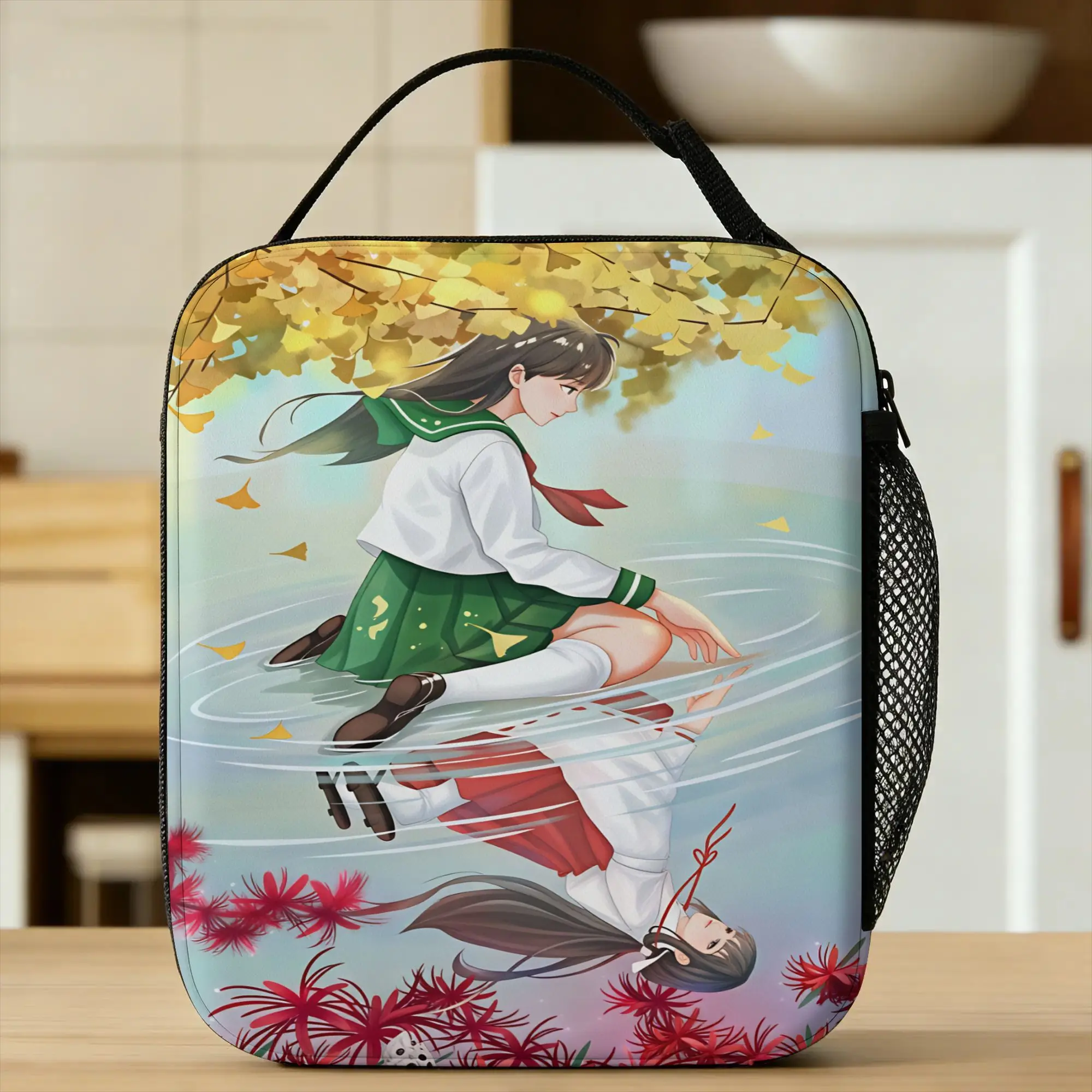 Inuyasha Kagome Higurashi Lunch Bag For Child  Print Lunch Box Retro Office Cooler Bag Convenient Oxford Thermal Lunch Bags