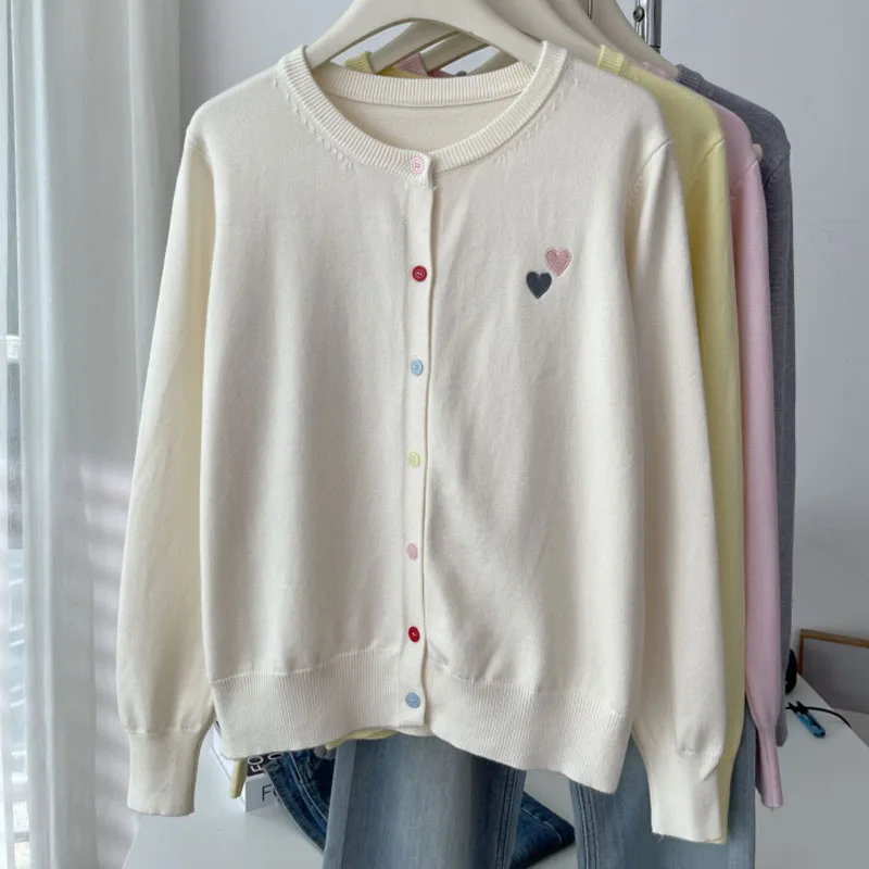 

Новый вязаный свитер с круглым вырезом и вышивкой, женские кардиганы, вязаный свитер с длинными рукавами, кардиган, женские топы, женская одежда, свитера Q1683
