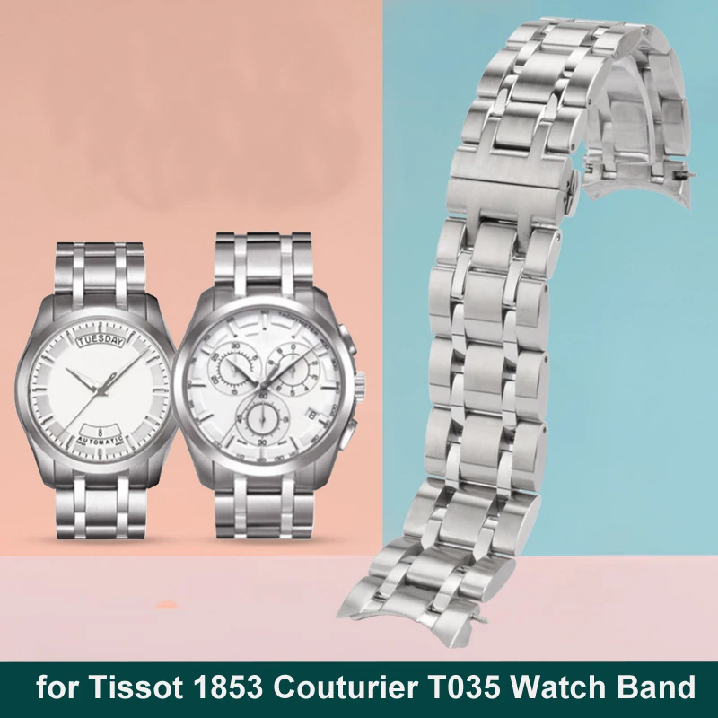 

22mm 23mm Curved End Stainless Steel Watchband for Tissot 1853 Couturier T035 Watch Band Women Men's Strap Bracelet